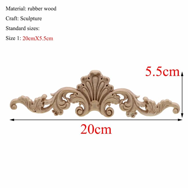 Vintage Rectangle Wood Carving Appliques for Furniture & Cabinet Decor