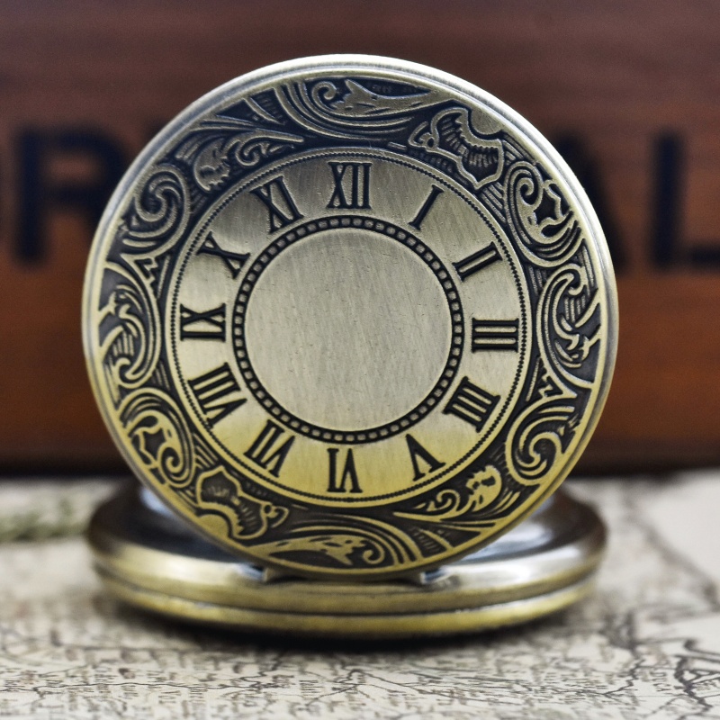 Vintage Steampunk Pocket Watch Necklace Roman Dial Quartz Antique Pendant