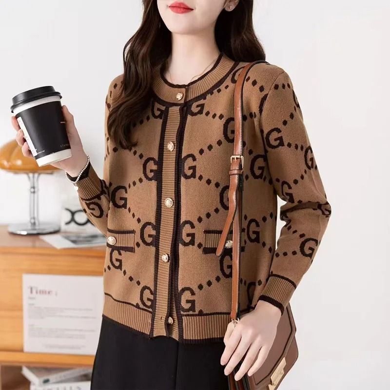 Autumn Winter Elegant Jacquard Soft Wool Knitted Cardigan for Women