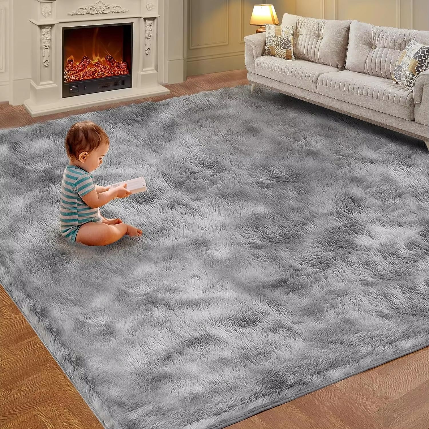 VIKAMA Tie-Dye Plush Carpet – Soft Fluffy Non-Slip Rug for Living Room, Bedroom & Kids' Spaces
