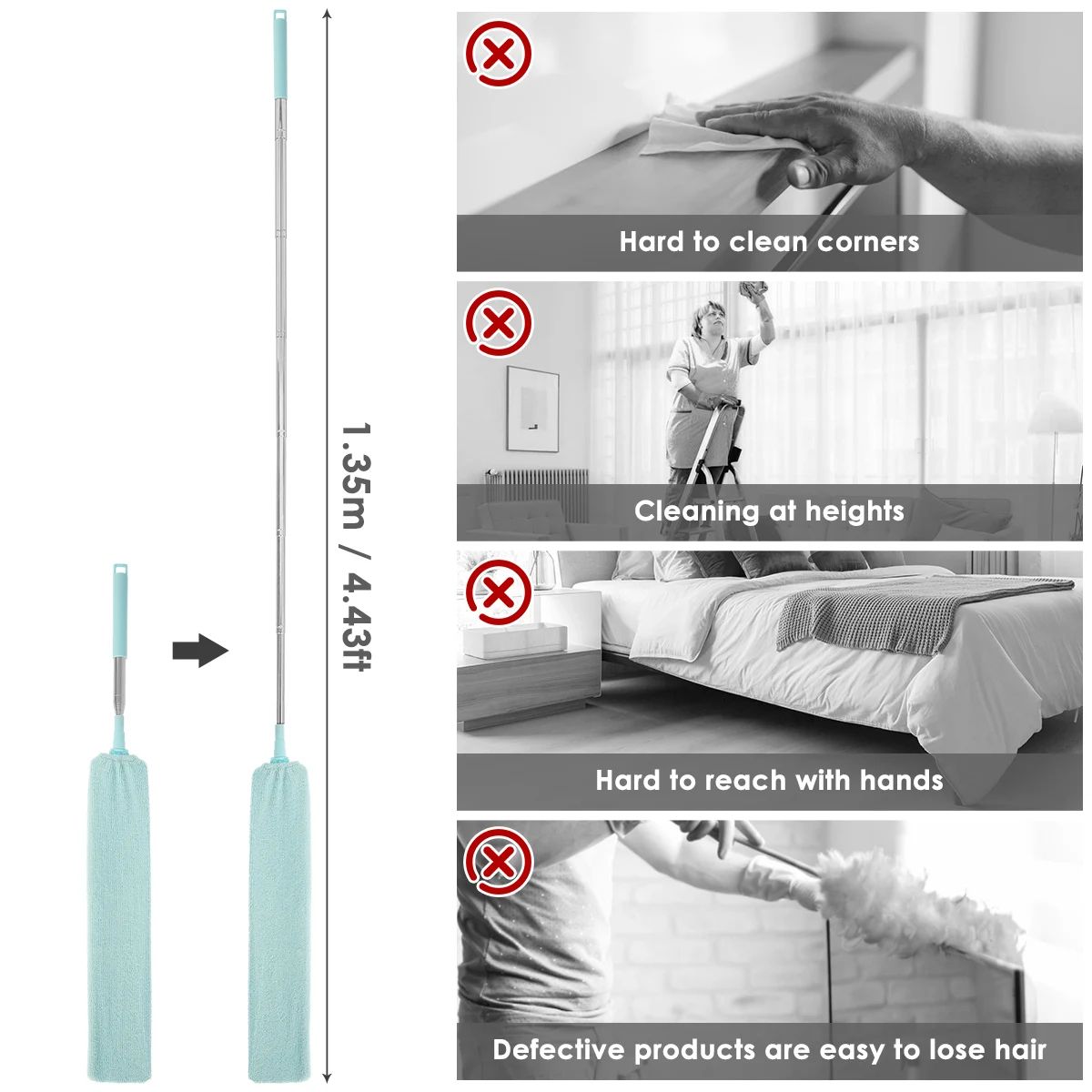 Ultra-Slim Retractable Gap Dust Cleaner with Microfiber Head