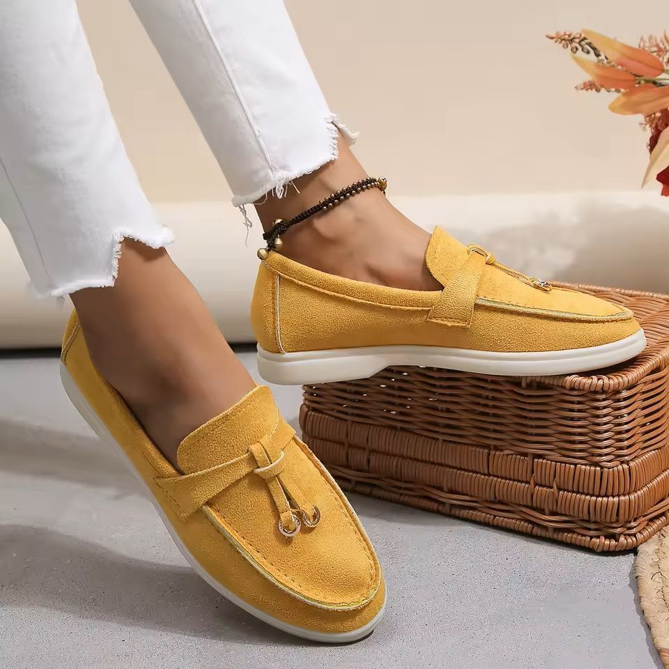 Lefu Womens Soft Leather Retro Lazy Step On Flats