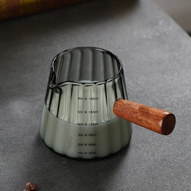Glass Espresso Measuring Cup With Wooden Handle