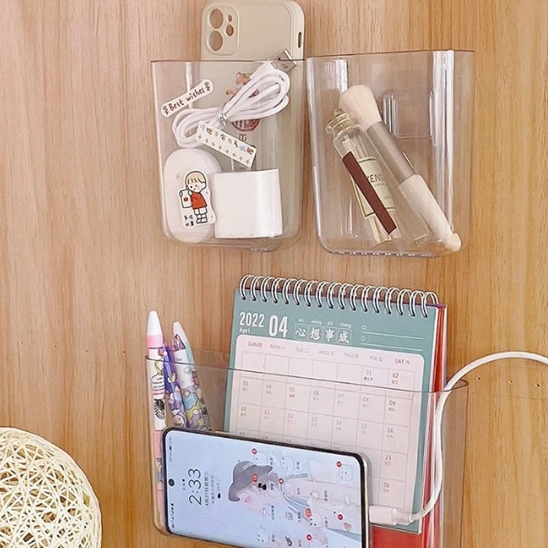 Transparent Wall Mounted Remote Control Holder Bedside Storage Organizer
