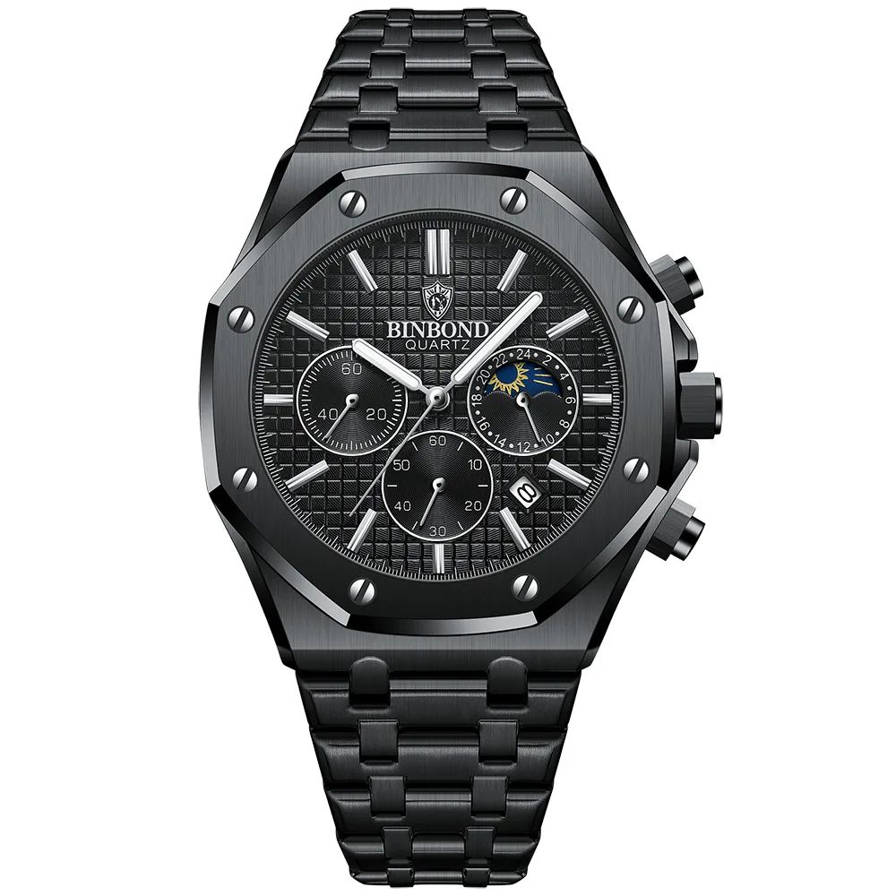 BINBOND B0161 Luxury Stainless Steel Men's Quartz Watch with Luminous Date & Chronograph