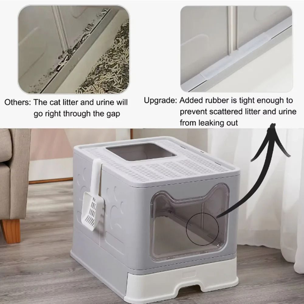 Foldable Cat Litter Box with Drawer Design and Scooper