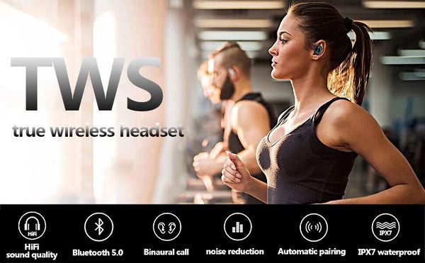 TWS Bluetooth Headset Wireless Earphones, Mini Earbuds Stereo Headphones, Waterproof, Hi-Fi Sound, Noise Reduction