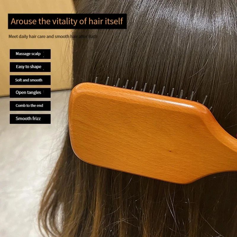 Wooden Air Cushion Scalp Massage Comb for Curly Hair & Hair Loss Care