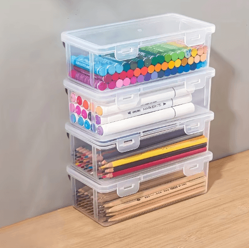 ClearStack Transparent Plastic Pencil Box for Students and Everyday Storage