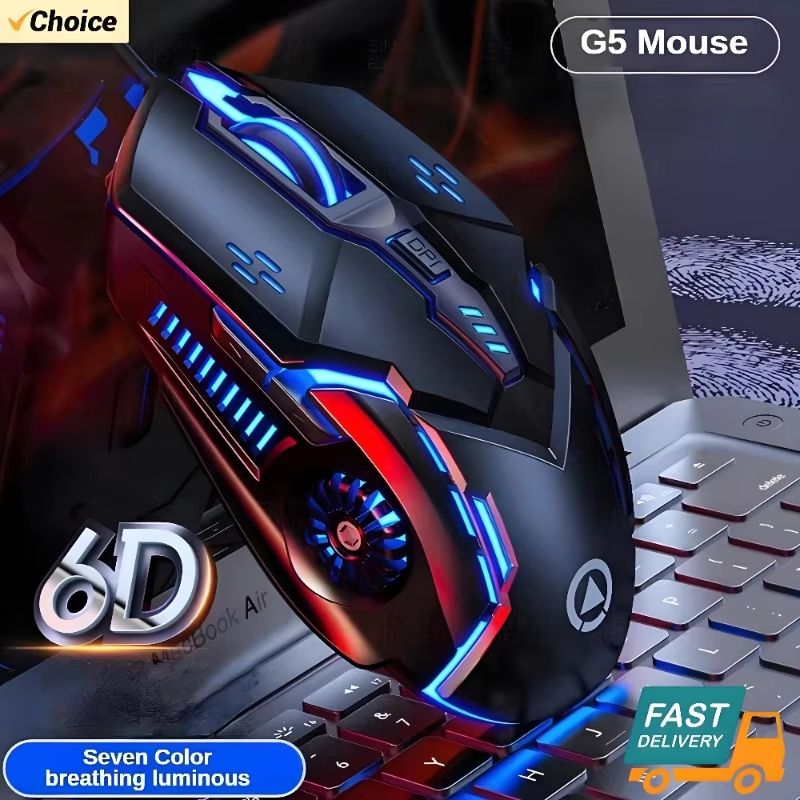 G5 Backlit wired gaming mouse 6 Key Macro Programmable RGB gaming mouse for PC and Laptop