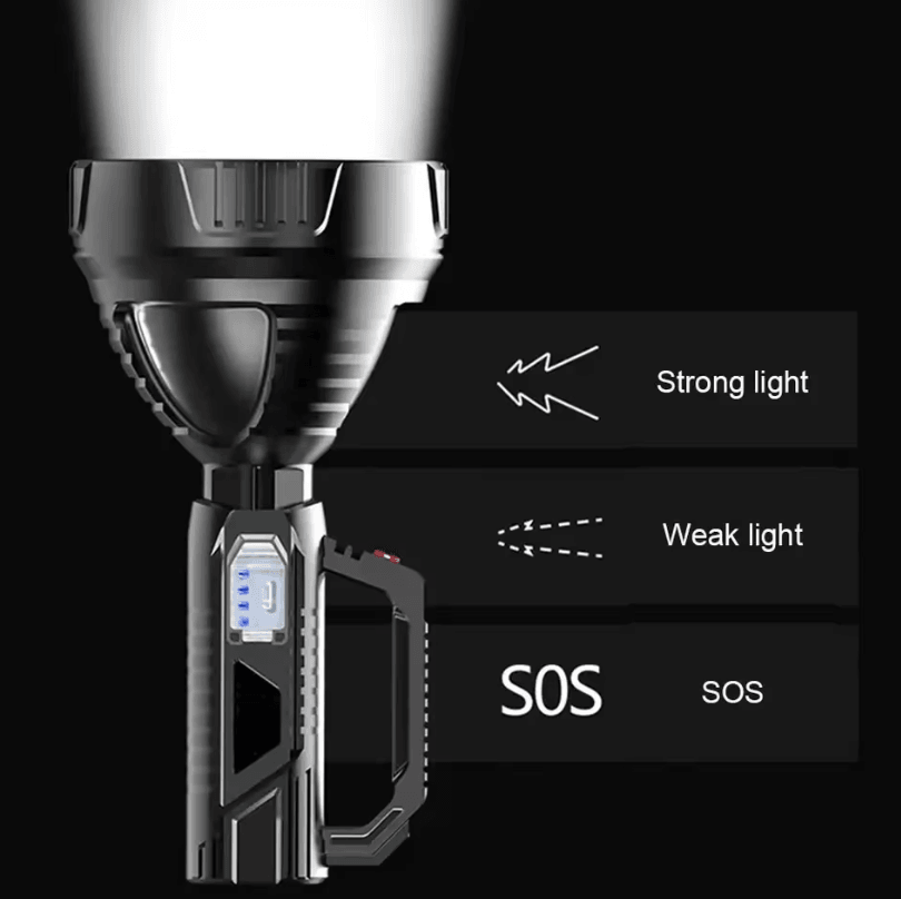 High Power USB Rechargeable LED Flashlight with Waterproof Spotlight for Fishing and Camping