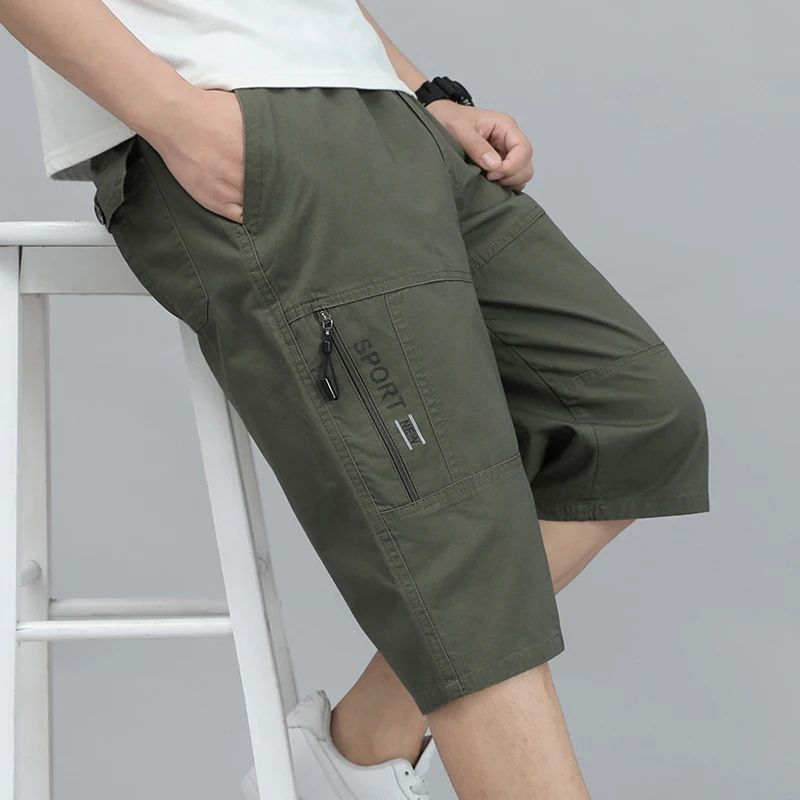 FlexCore Tactical Cargo Shorts - Men's Zipper Pocket Elastic Waist Summer Climbing Jogger Shorts