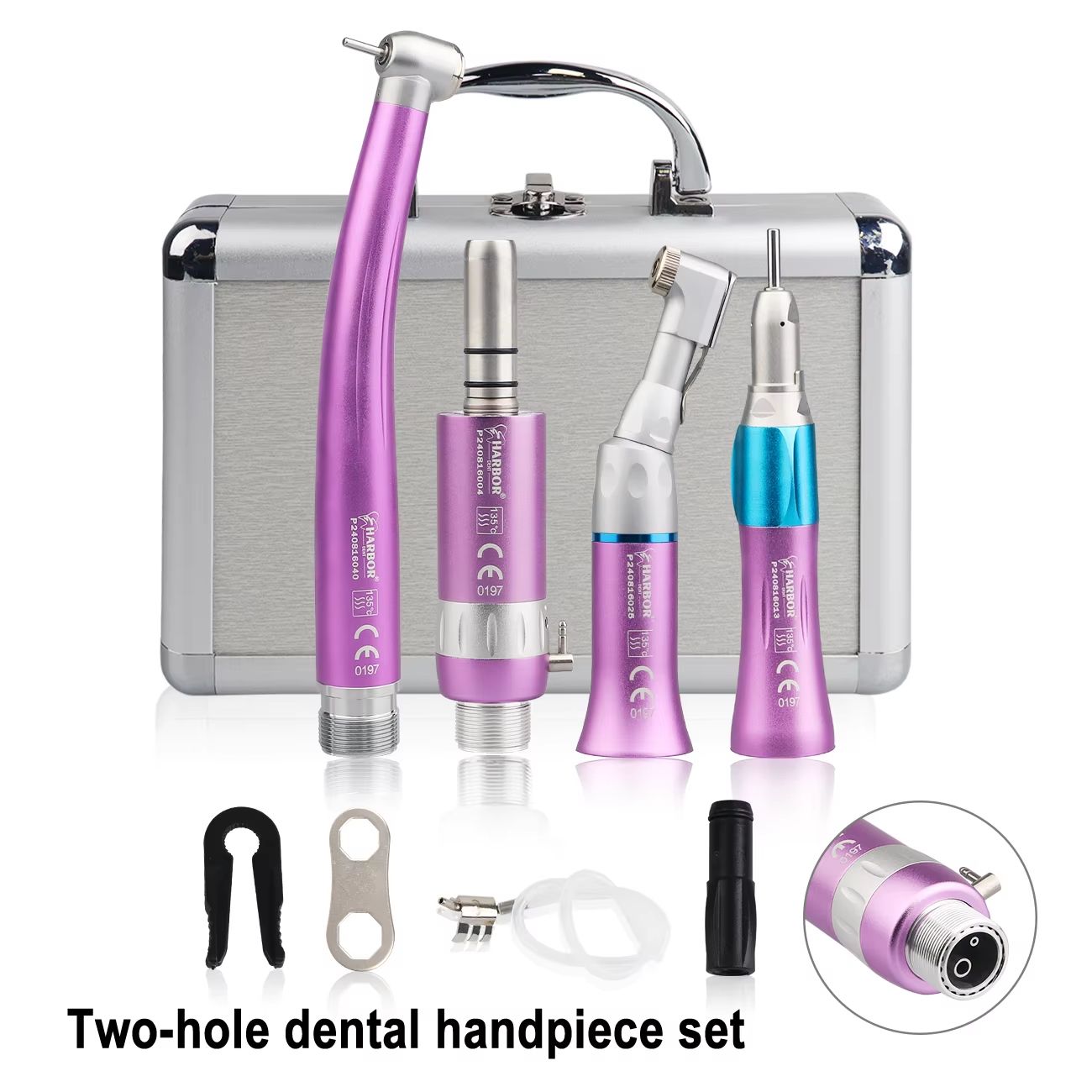 4-Piece Professional Dental Handpiece Set – High & Low Speed Air Turbine Kit with Contra Angle, Straight Handpiece, and
