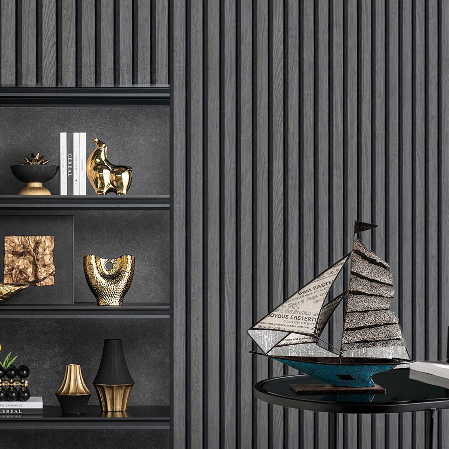 Waterproof Self-Adhesive New Black and Gray Grille Wood Grain Wallpaper, Stylish Background Wall Paper