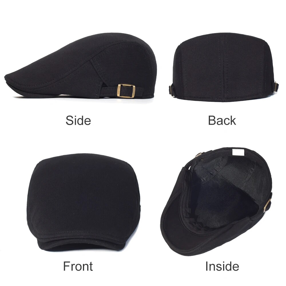 Adjustable Cotton Newsboy Caps for Men and Women - Casual Beret Flat Ivy Hat in Soft Solid Colors - Unisex Driving Cabbi