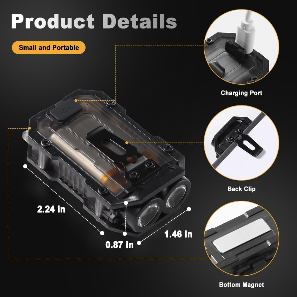 Super Bright LED Flashlight Mini Pocket Torch with Magnetic Clip & Rechargeable Keychain