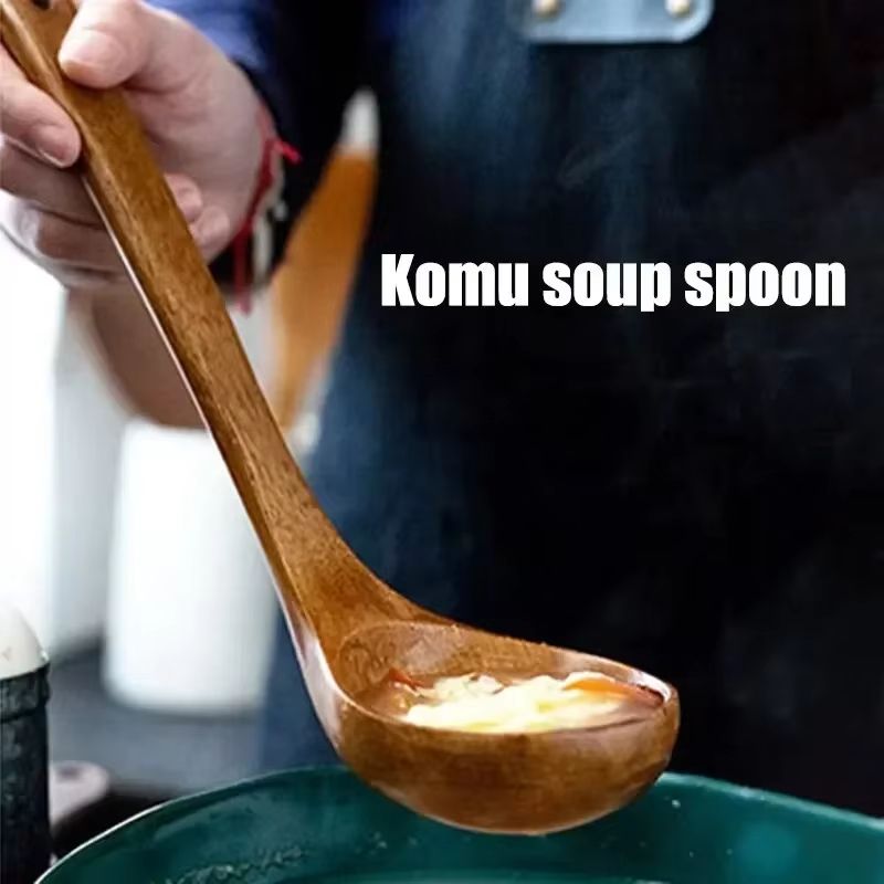 Natural Nanmu Wood Long Handle Soup Spoon for Congee and Cooking