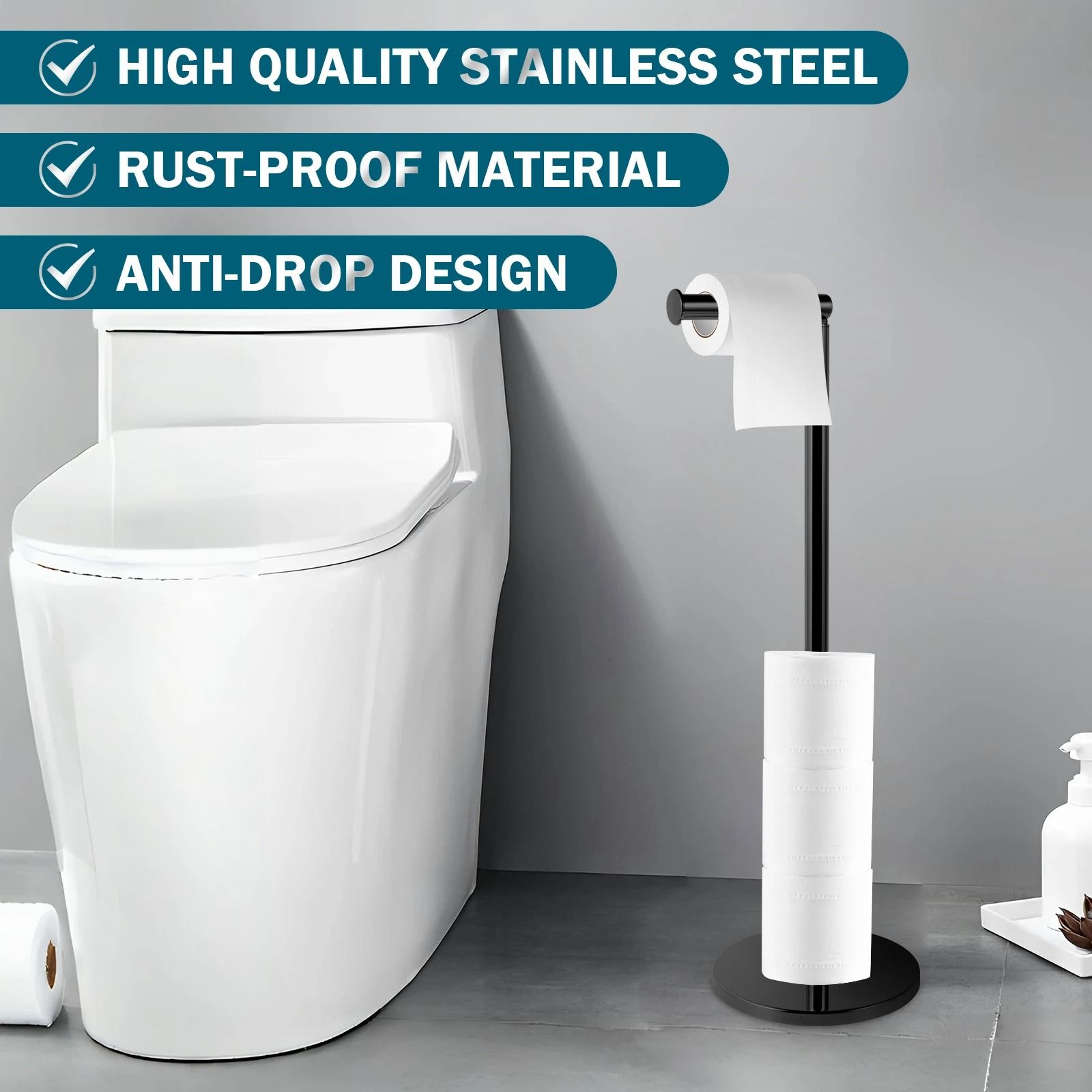 Stainless Steel Floor Paper Towel Holder for Bathroom or Kitchen