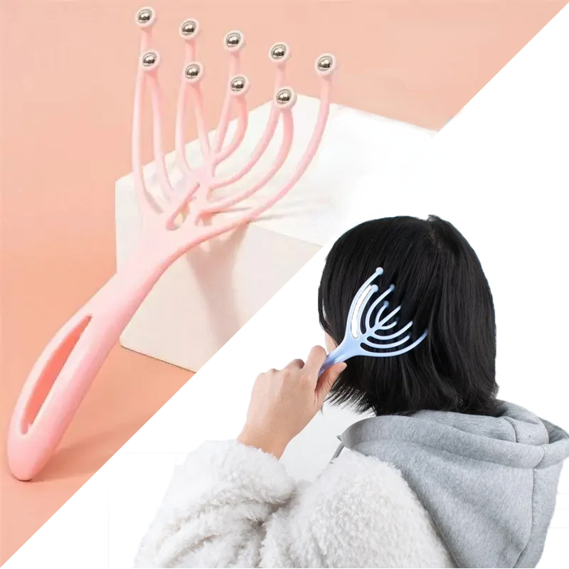 Hand Held Scalp and Neck Massager, Nine Claw Steel Ball Head Massager, Five Finger Relaxation Tool for Hair Growth