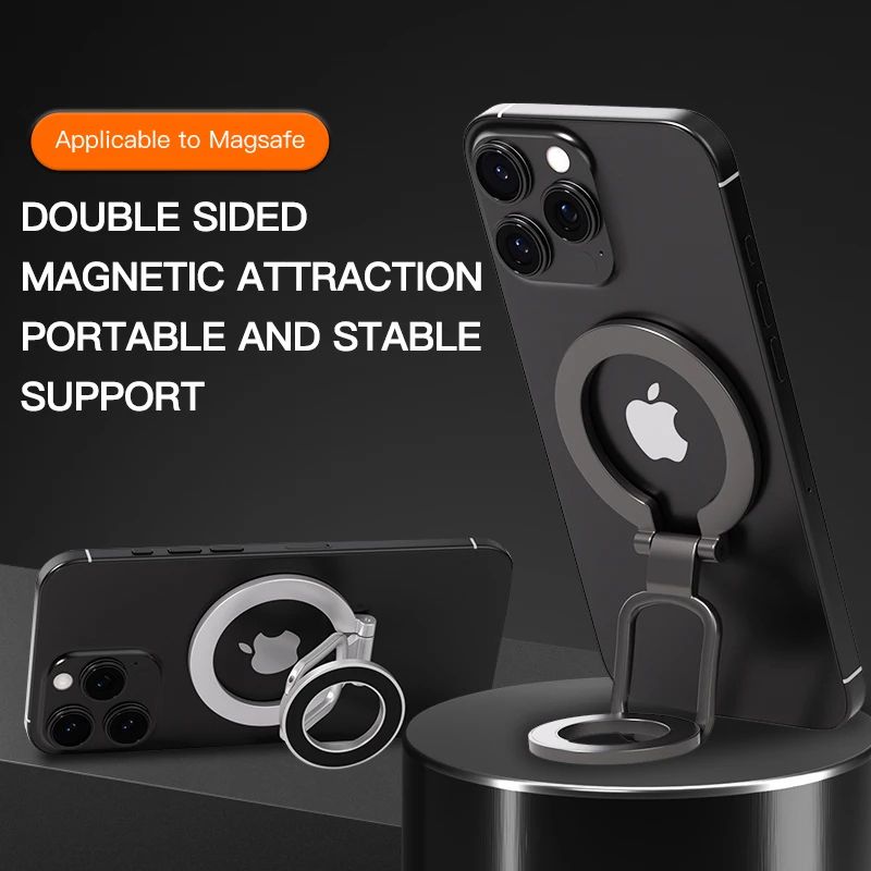 Double-Sided MagSafe Phone Grip Stand – Foldable 360° Rotating Magnetic Ring Holder