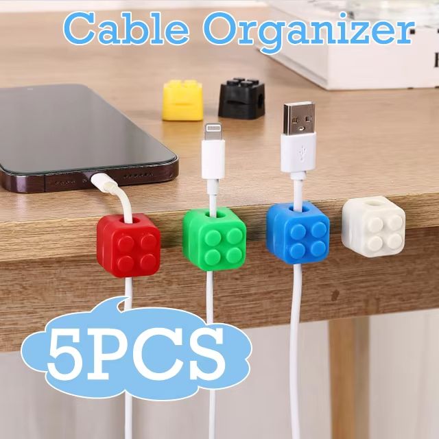 5PCS Building Block Cable Organizer Self-Adhesive Clips for Charging Cable, Earphones and More