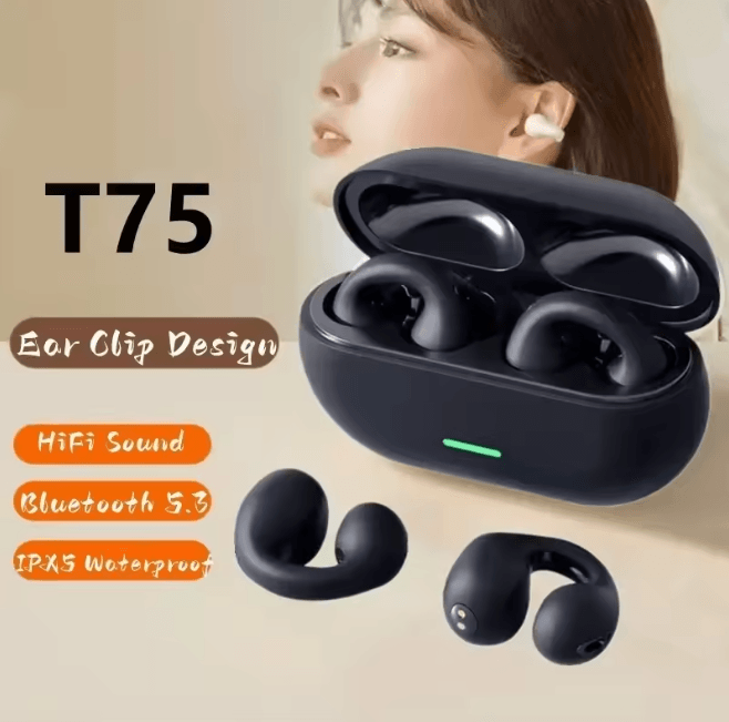 Bluetooth 5.3 Bone Conduction Clip Ear Headphones Wireless Sports Earbuds