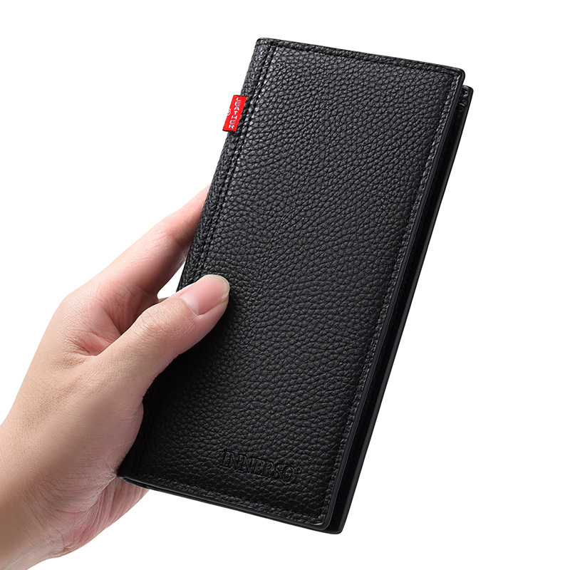 Mens Multifunctional Soft Leather Business Wallet Lychee Pattern Long Fashion Wallet