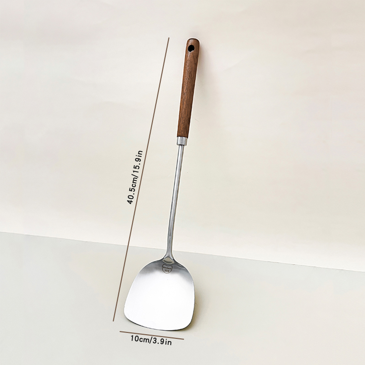 Stainless Steel Turner With Wooden Handle, Heat Resistant Long Handle Soup Ladle Spatula, Kitchen Cooking Utensils