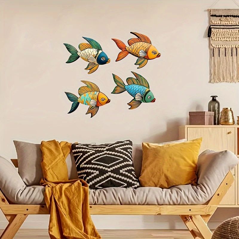 Colorful Tropical Fish Wooden Wall Art – Coastal Nautical Decor Set (4pcs)