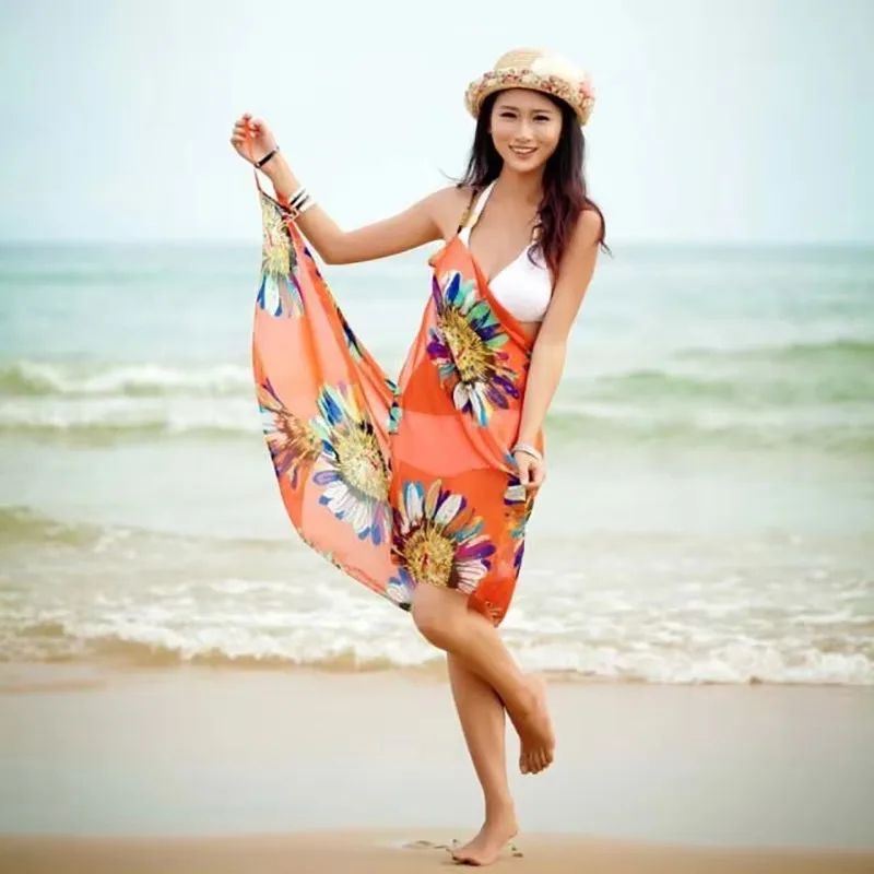 Womens Chiffon Beach Cover Up Halter Bikini Wrap Lightweight Swim Dress