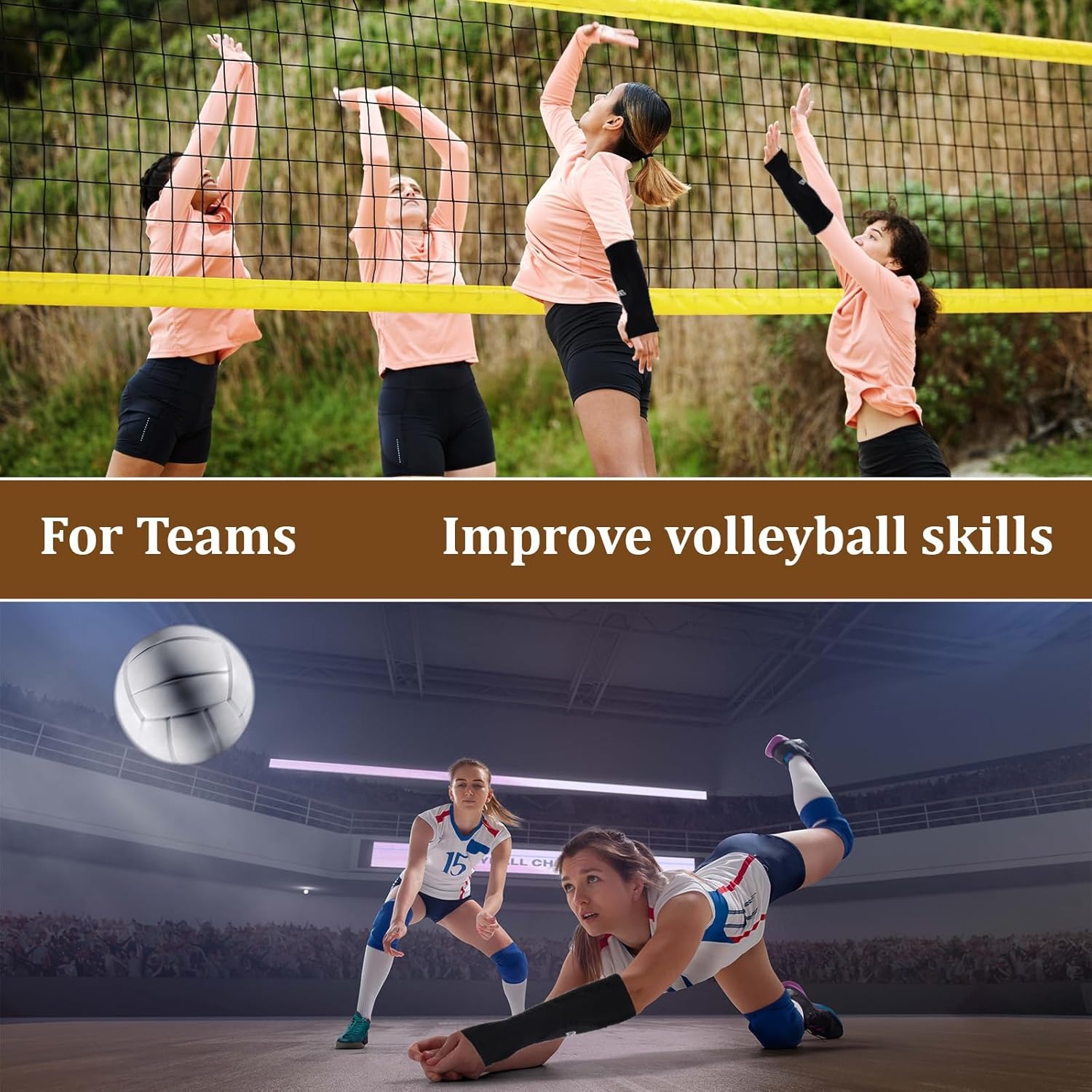 Padded Volleyball Arm Sleeves with Thumbhole for Kids and Adults Forearm and Wrist Protection
