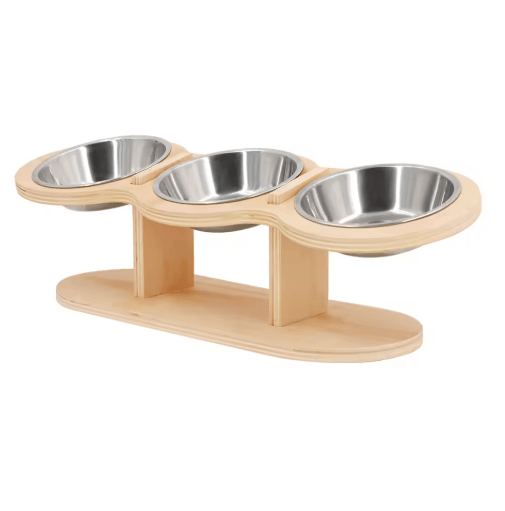 3-in-1 Raised Cat Feeder with Tilted Stainless Steel Bowls