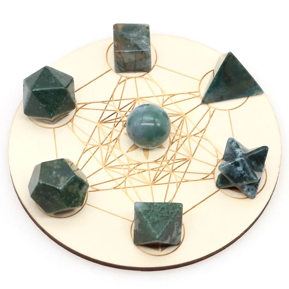7 Piece Sacred Geometry Crystal Set Platonic Solids