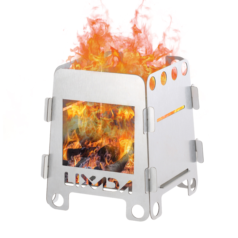 Lixada Portable Wood Burning Camping Stove Stainless Steel Folding Backpacking Stove