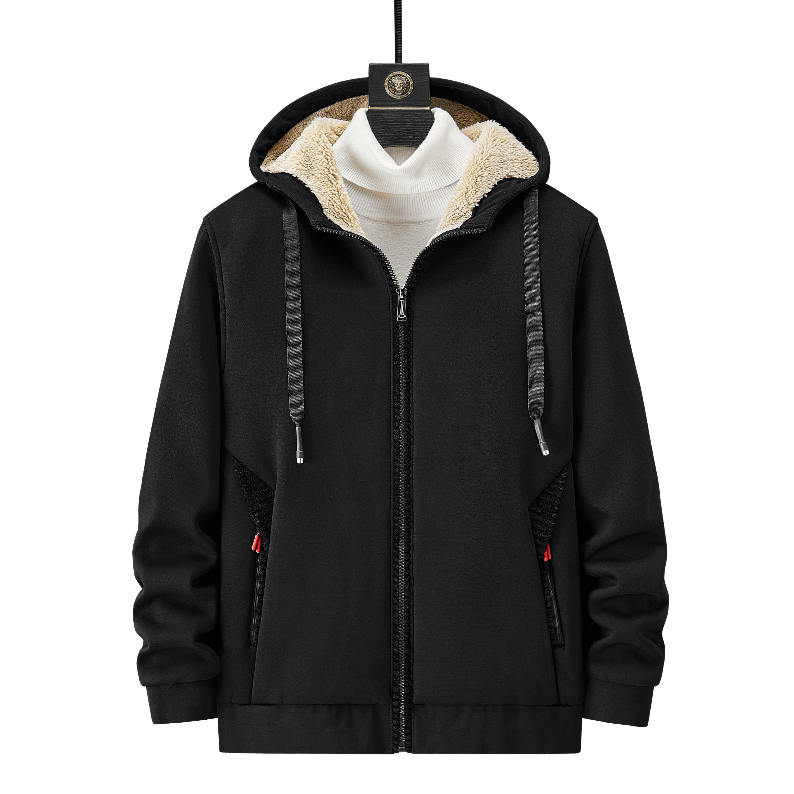 Men Fleece Hoodie Winter Thick Warm Sweatshirt with Zipper and Hooded Cardigan Jacket