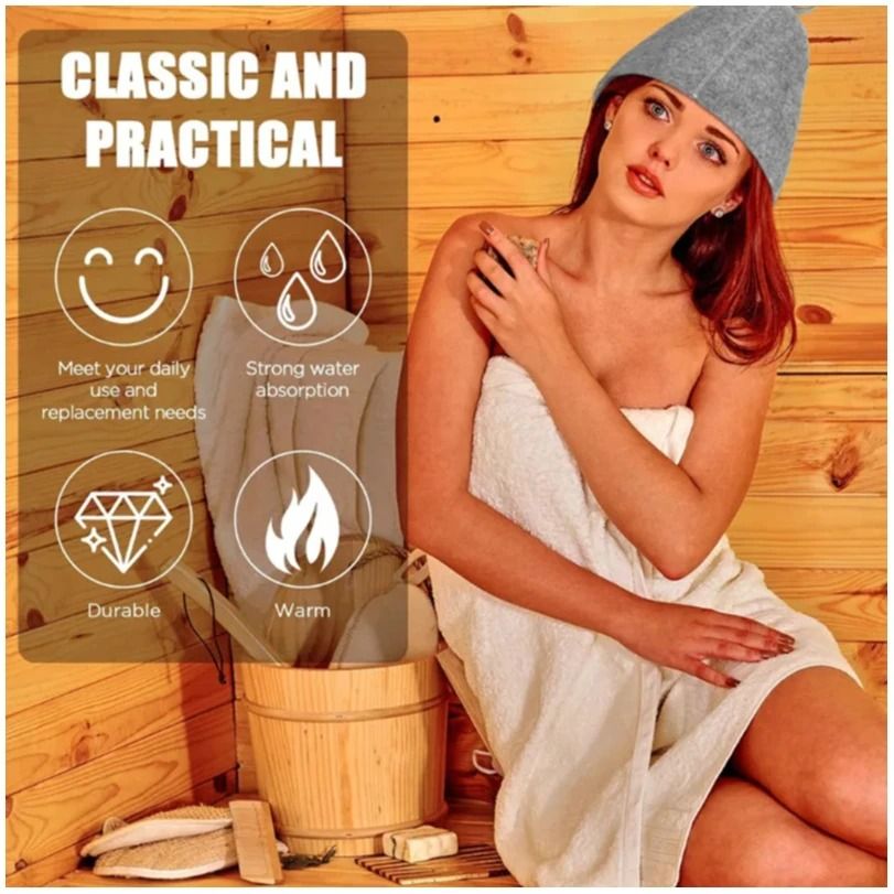 Anti-Heat Thicken Wool Felt Sauna Hat Bathroom Shower Cap & Hair Turban