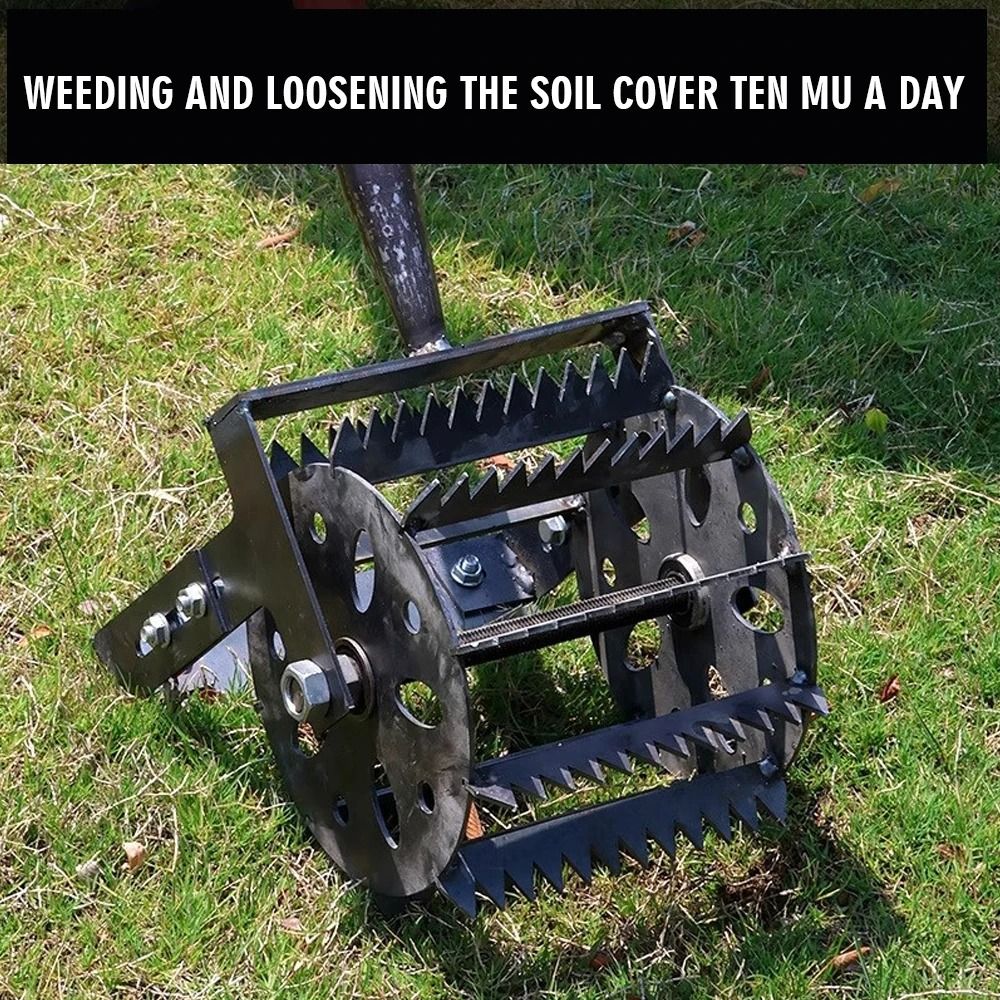 Wheeled Hand Push Weeder with Manganese Steel Saw Tooth Blades