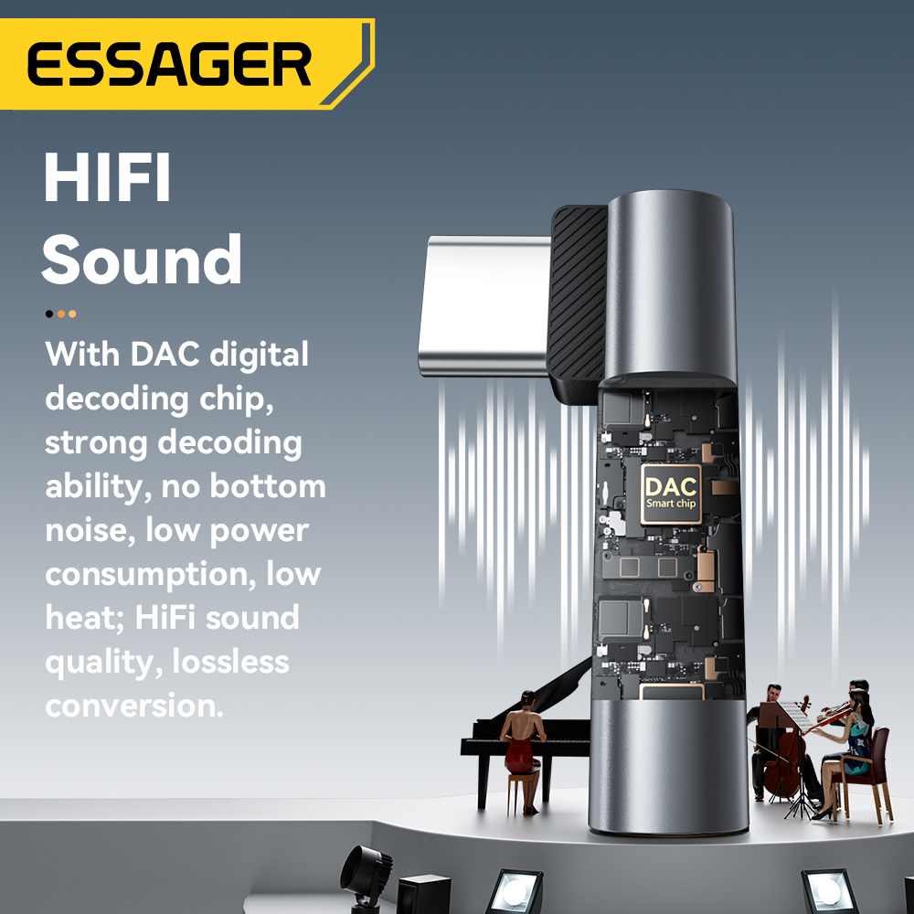 Essager Lightning to 3.5mm Adapter for iPhone 14, Type C to 3.5mm Jack Headphone Adapter for Samsung Huawei Xiaomi