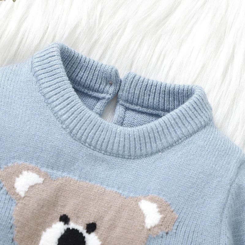 2-Piece Newborn Knitted Romper & Hat Set - Blue Winter Outwear Playsuit