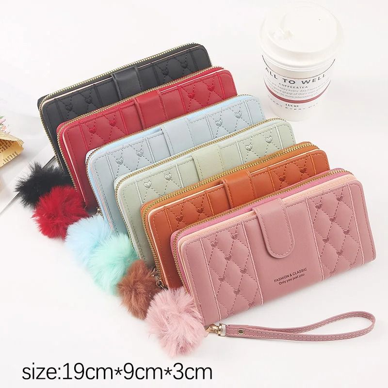 Womens Long PU Leather Wallet with Zipper and Wristlet