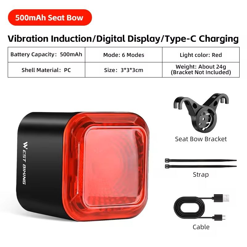 Bike Rear Light with Brake Sensing and Digital Power Display