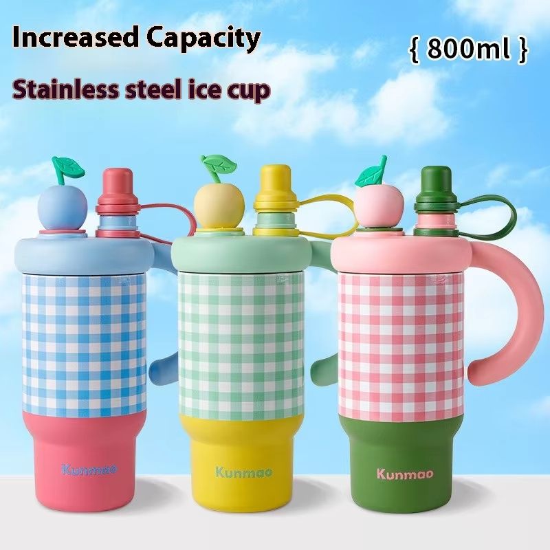 New Intelligent Checkered Stainless Steel Coffee Cup – Portable Insulated Straw Cup with High-Appearance Design