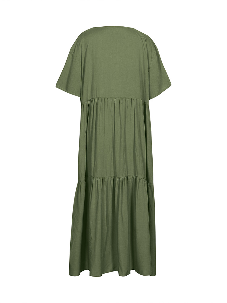 Women's Dress Plus Size Casual Loose V-Neck Solid Long Pleated Spring Summer Dress