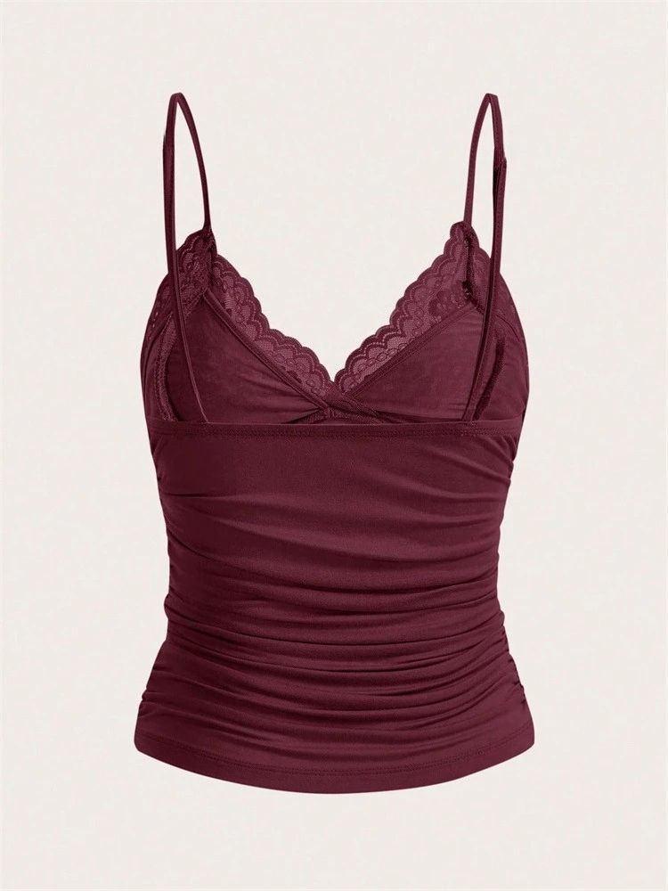 Phumee Y2K Contrast Lace Bow Front Backless Crop Cami Top