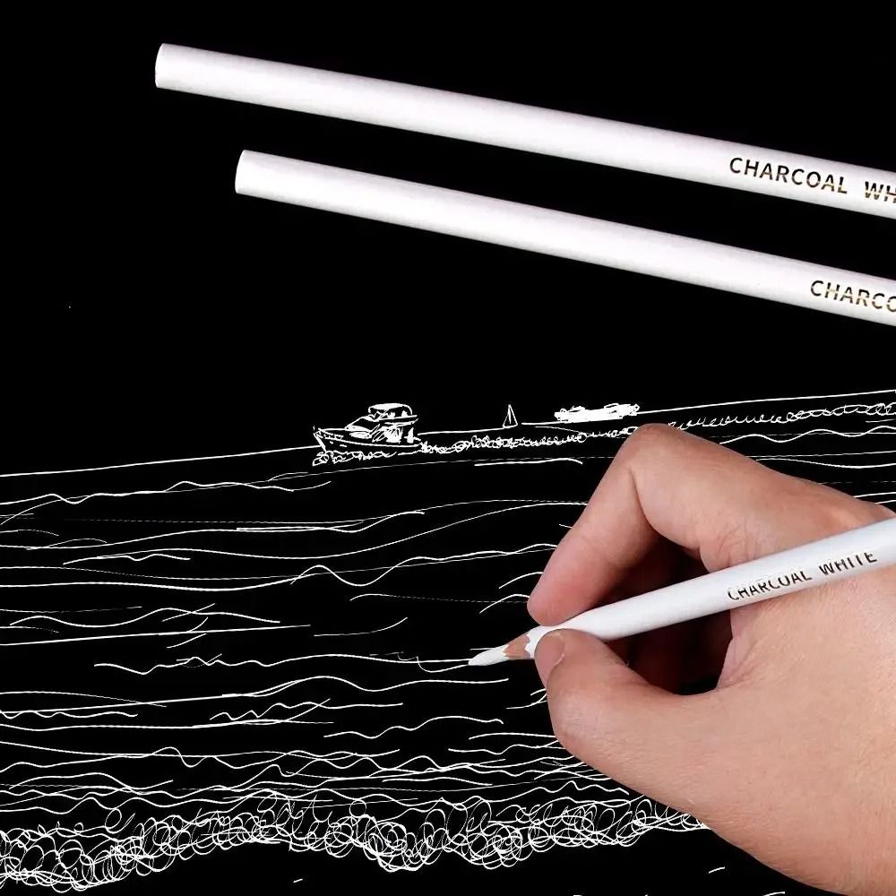 3PCS Professional White Charcoal Pencils Sketch Highlight Drawing Shading Blending Art Supplies