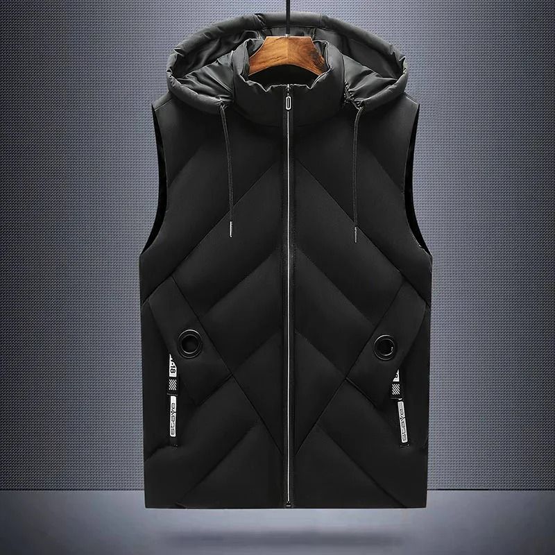 Mens Waterproof Hooded Puffer Vest Detachable Hood Winter Sleeveless Jacket