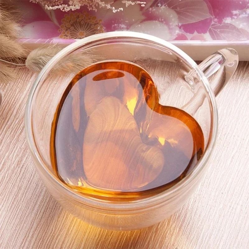 Double-Layer Heart Glass Cup – Romantic Insulated Tea and Coffee Mug with Handle