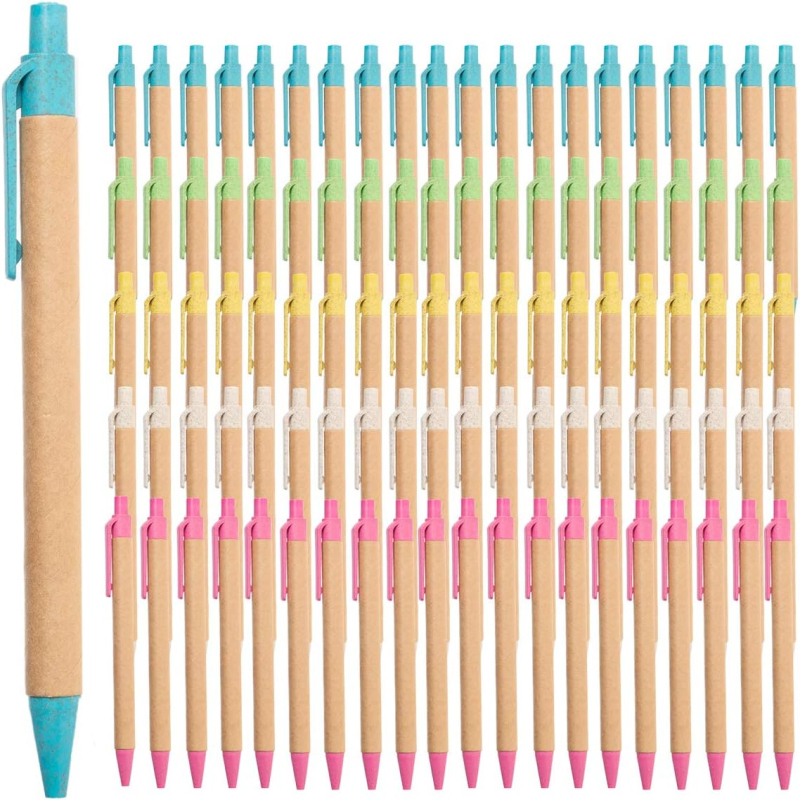 Eco Friendly Recycled Kraft Paper Pens Set Colorful Retractable Ballpoint Pens for Office & School