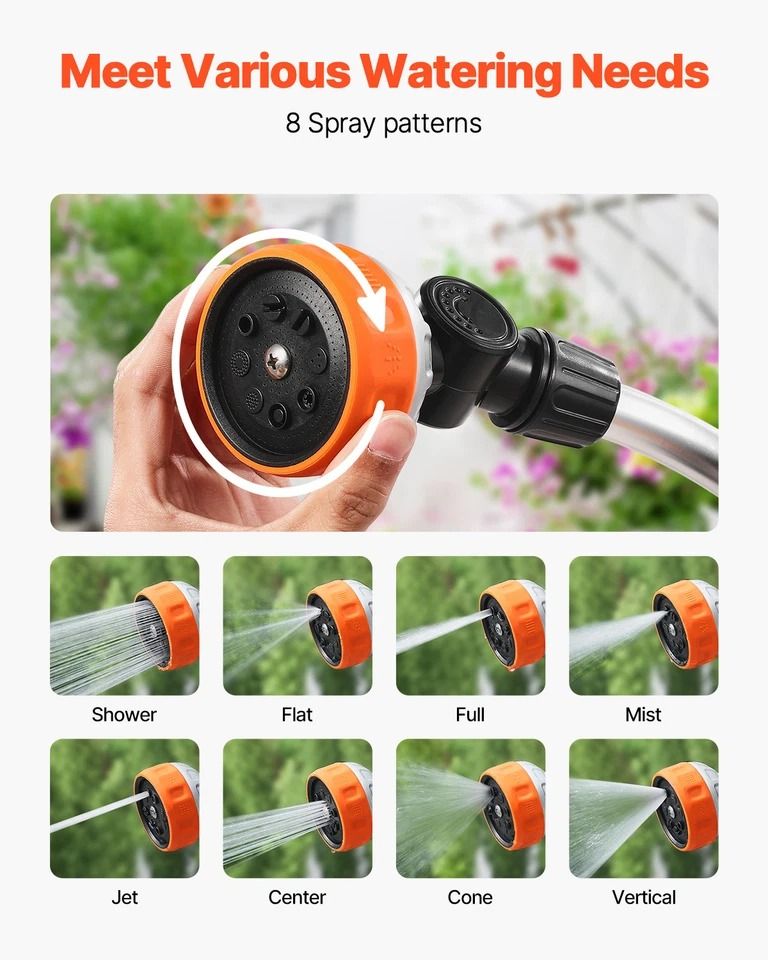 Heavy Duty Garden Hose Watering Wand with Spray Patterns & Swivel Head