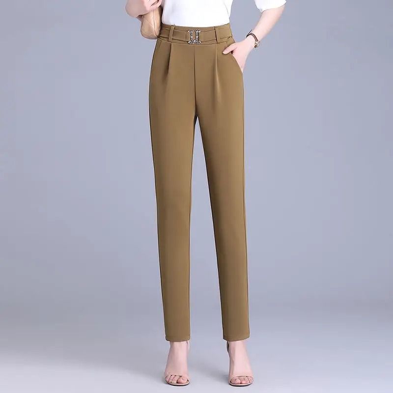 High-Waisted Small-Foot Suit Pants Women Stretch-Slim All-Match Draped Slim-Fitting Trousers